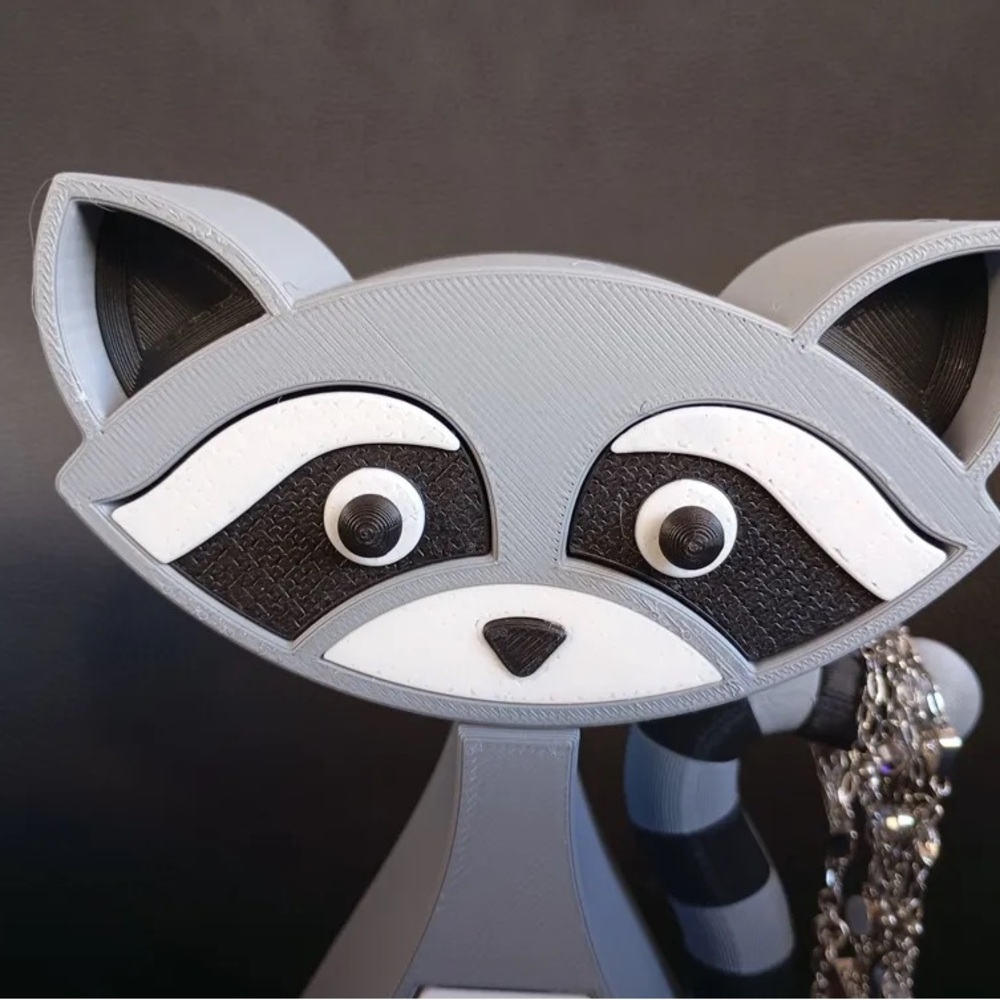 3D Printed Gray & White Raccoon Jewelry Box Holder. - Picture 3 of 8